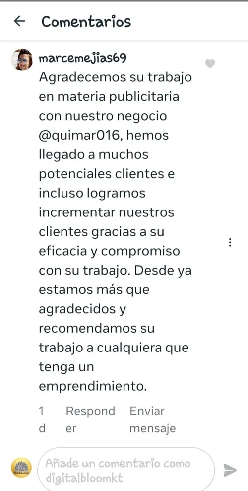 Reseña de cliente sobre marketing digital